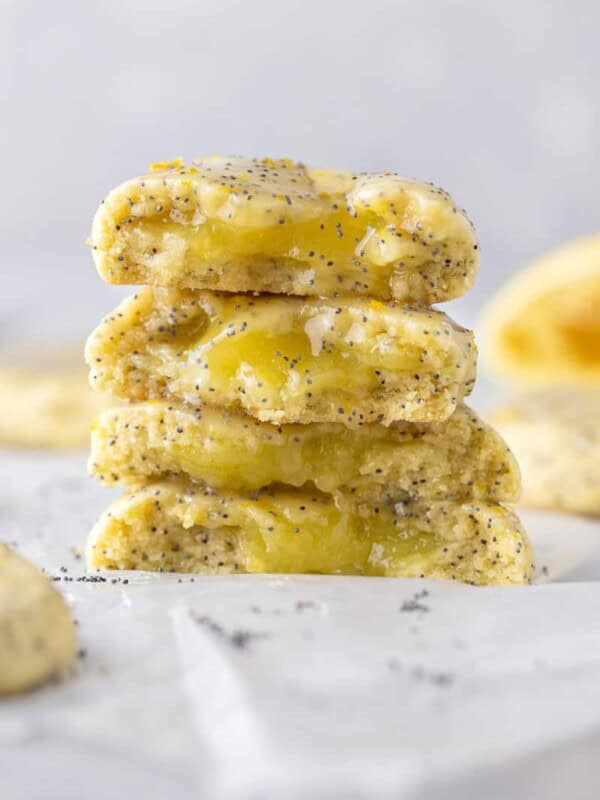 Stack of lemon poppy seed cookie from crumbl