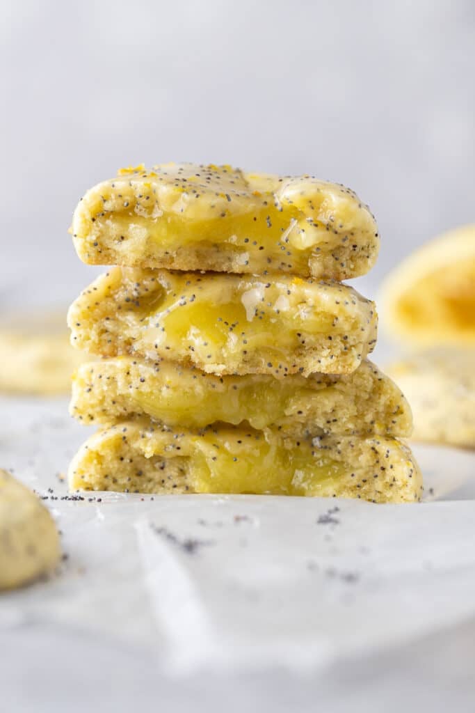 Stack of lemon poppy seed cookie from crumbl