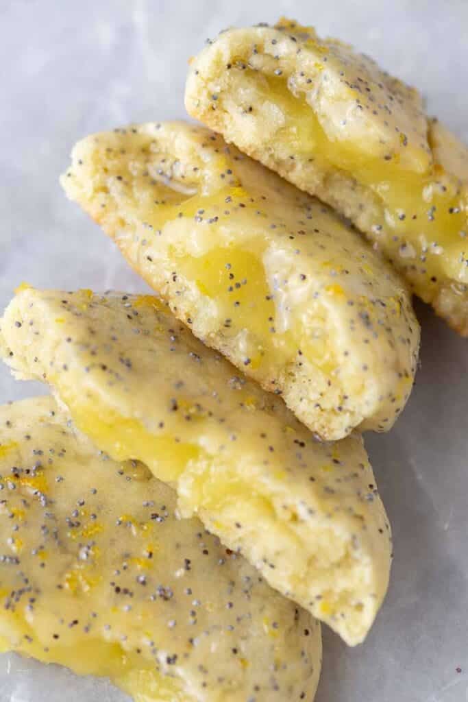 Close up of lemon curd stuffed cookies