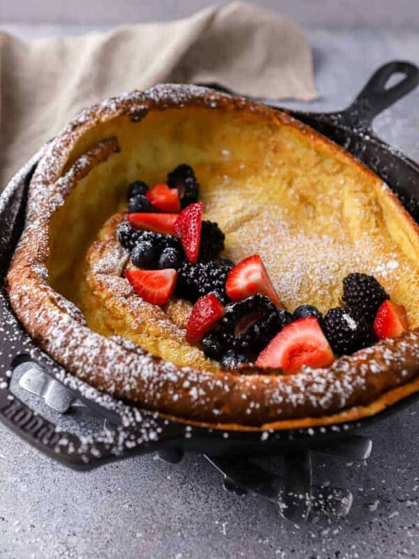 Dutch baby pancake in a skillet