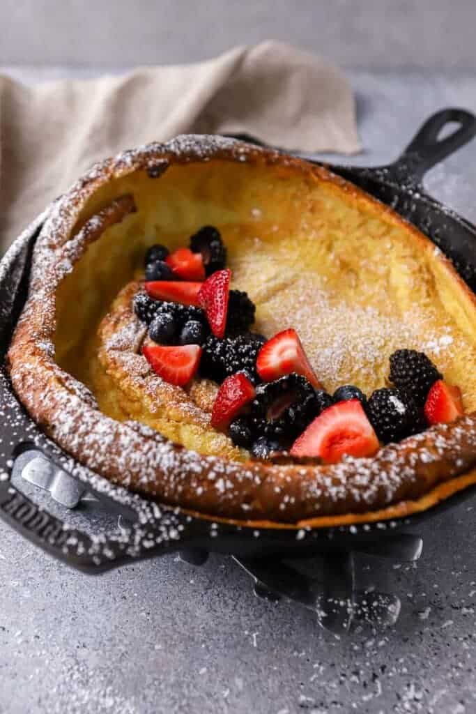 Dutch baby pancake in a skillet