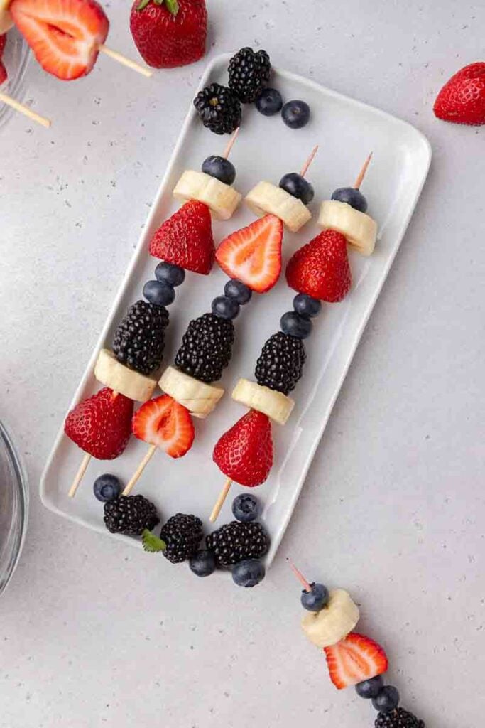 Kid-Friendly Red White and Blue Fruit Skewers 