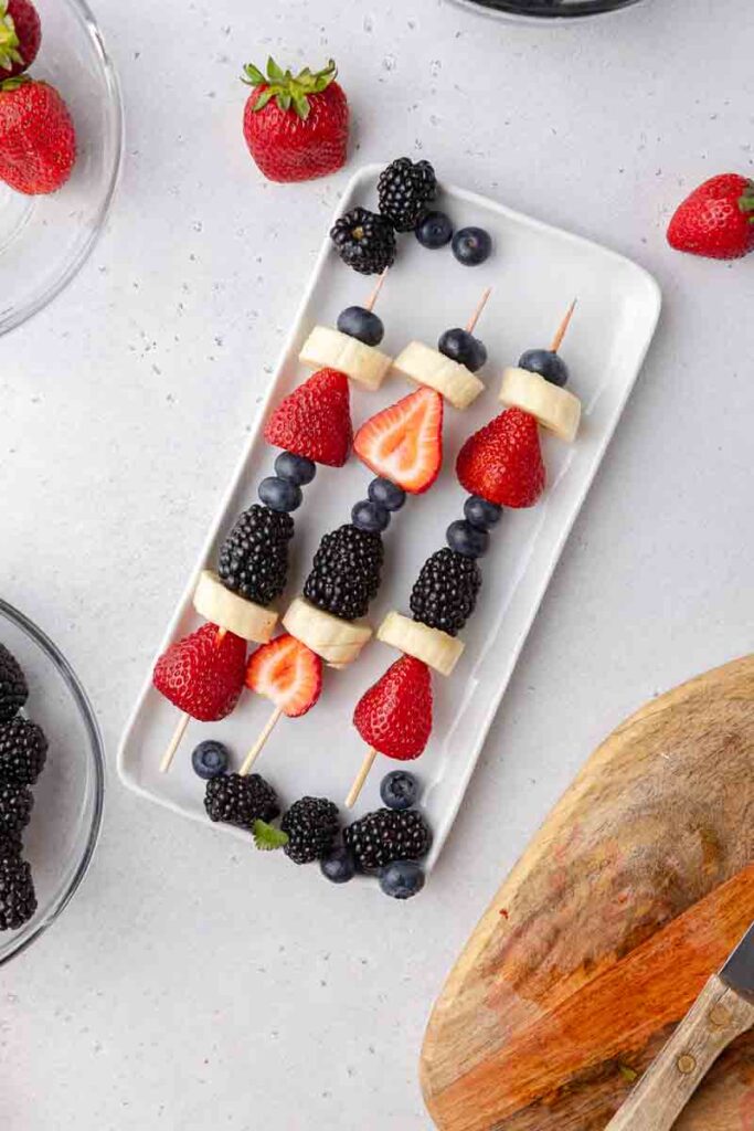 Kid-Friendly Red White and Blue Fruit Skewers 