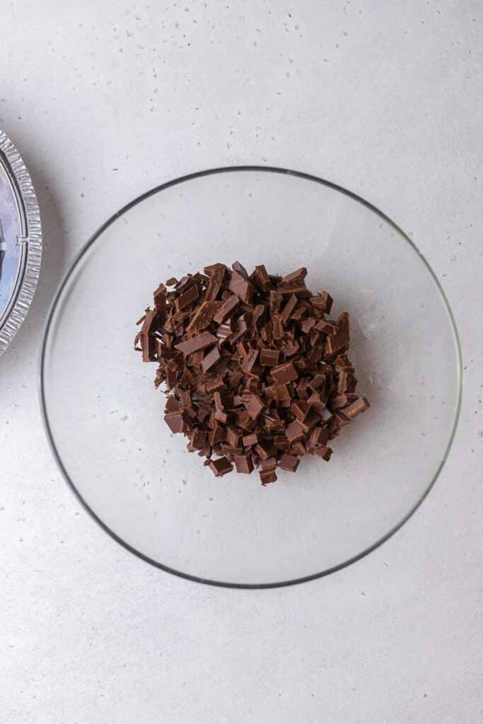 Chopped chocolate in a mixing bowl