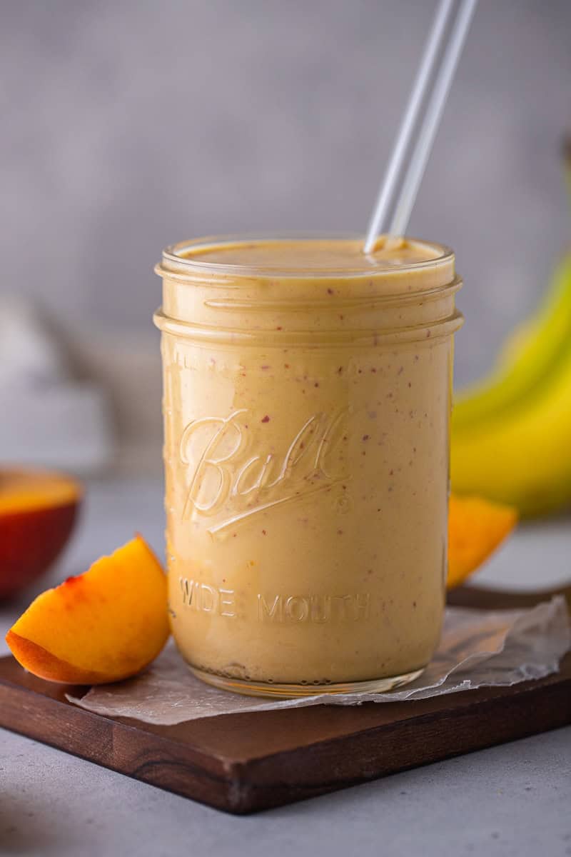 high protein Banana peach smoothie recipe - Lifestyle of a Foodie