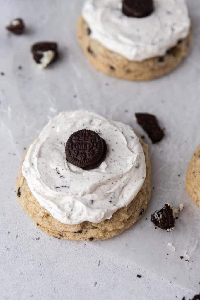 Frosted Crumbl cookies and cream milkshake cookies