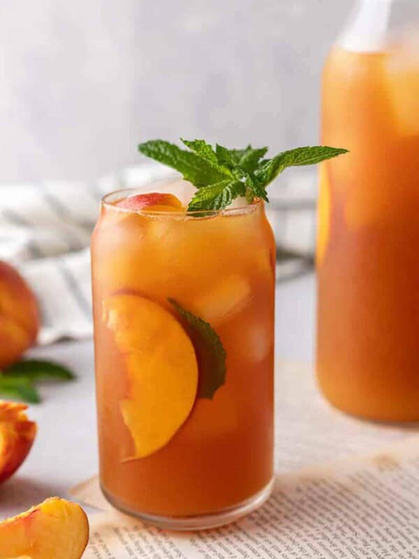 Peach tea over ice