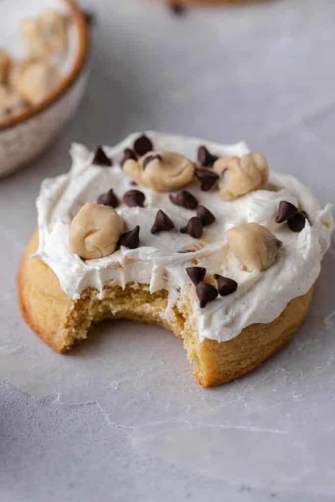 Crumbl cookie with a bite taken out of it