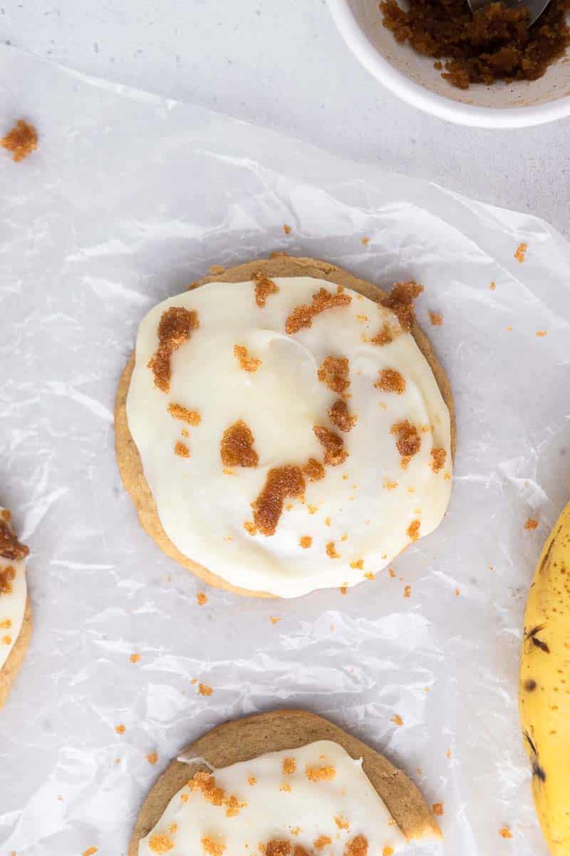 Crumbl Banana Bread Cookies with Cream Cheese Glaze Lifestyle of a Foodie