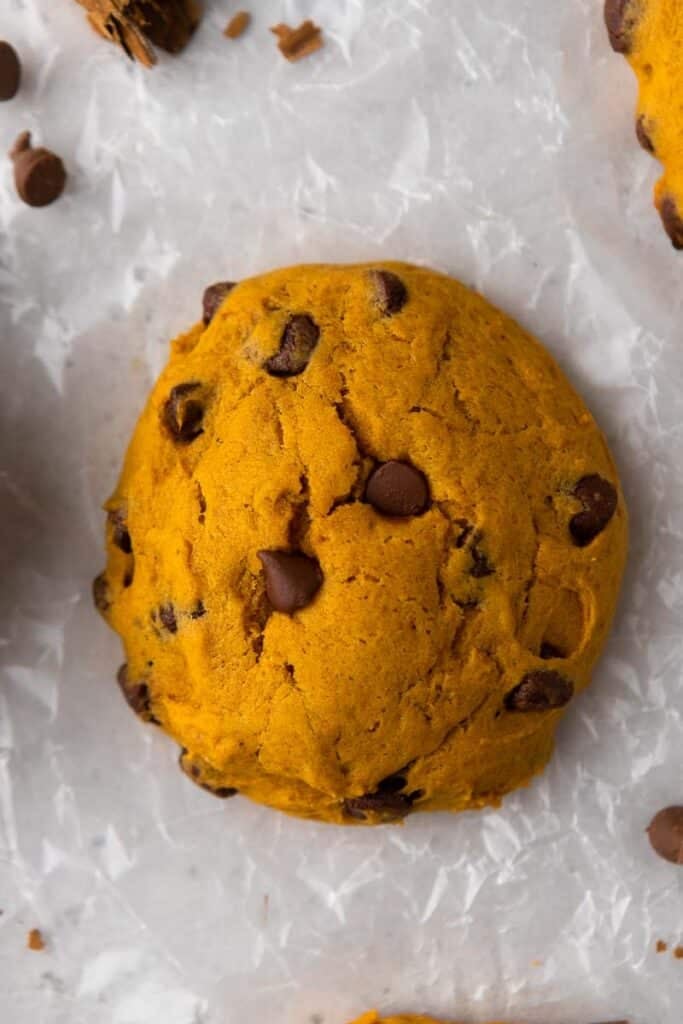 Close up of pumpkin chocolate chip cookies
