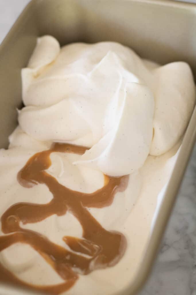 Whipped cream with dulce de leche swirls
