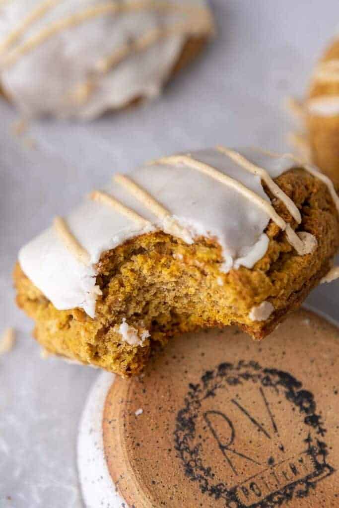 Starbucks pumpkin scone with a bite taken out of it