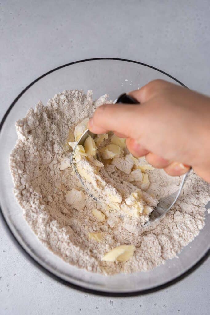 Flour and butter in a bowl