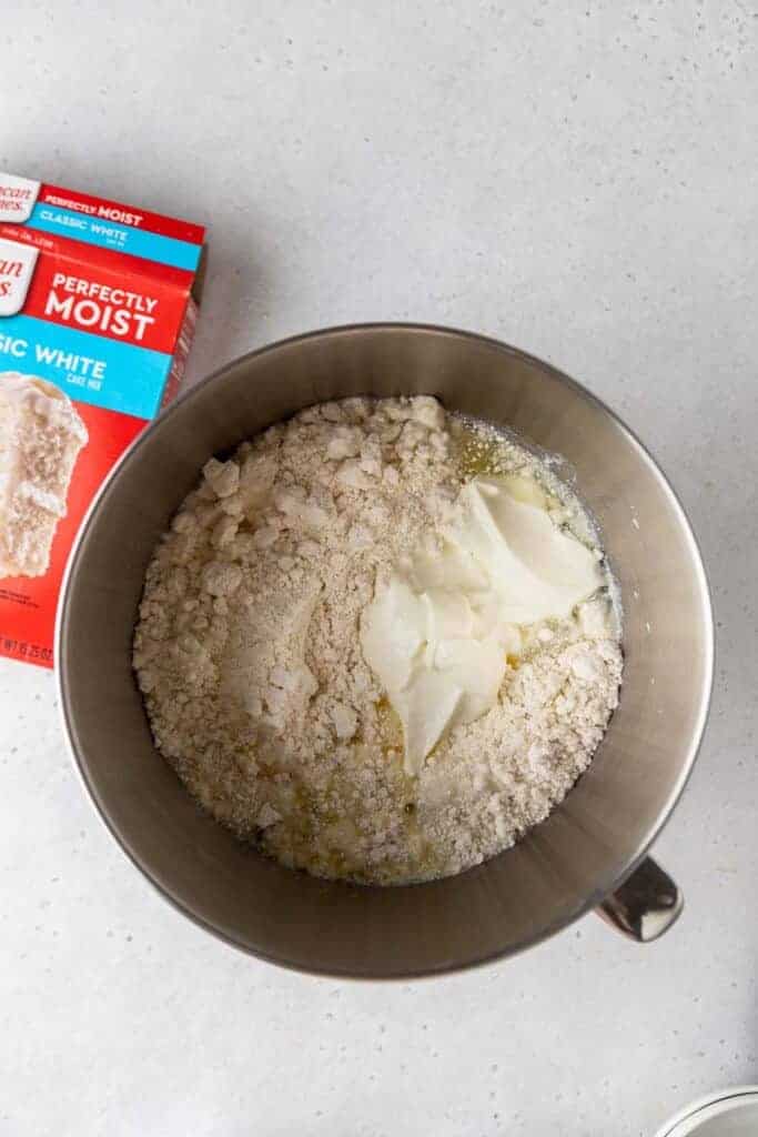 Cake mix in a mixing bowl