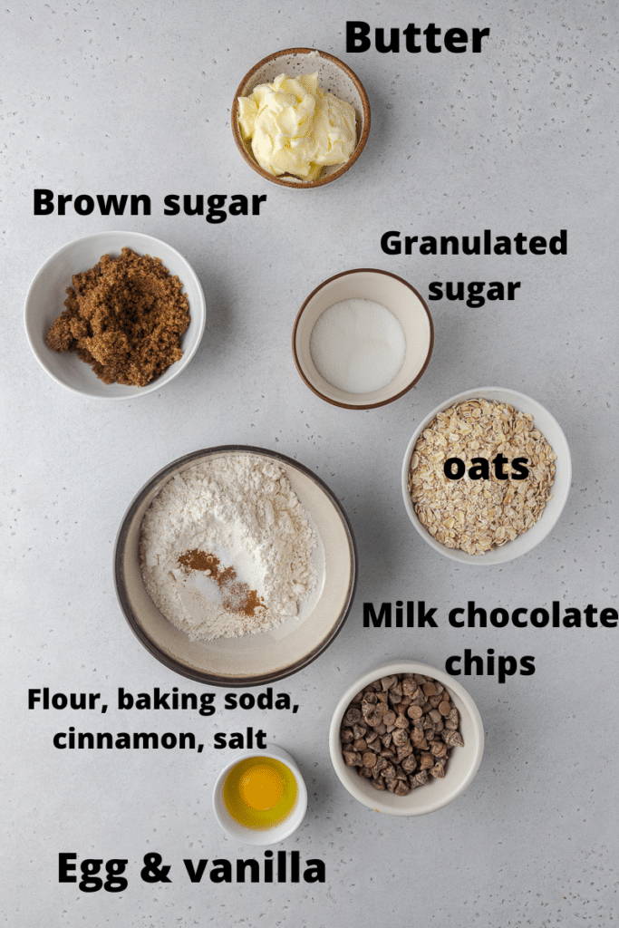Ingredients for Crumbl oatmeal chocolate chip cookies