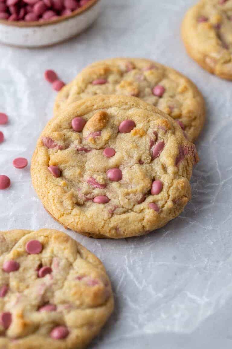 Soft Crumbl Ruby Chocolate Chip Cookies copycat Lifestyle of a Foodie