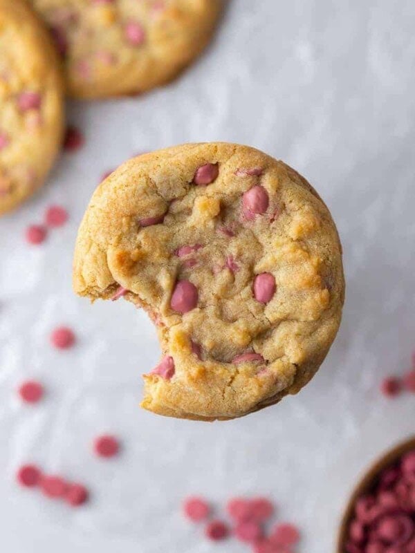 Overhead shot of ruby chocolate cookies