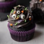 Halloween monster cupcakes | Black velvet cupcakes