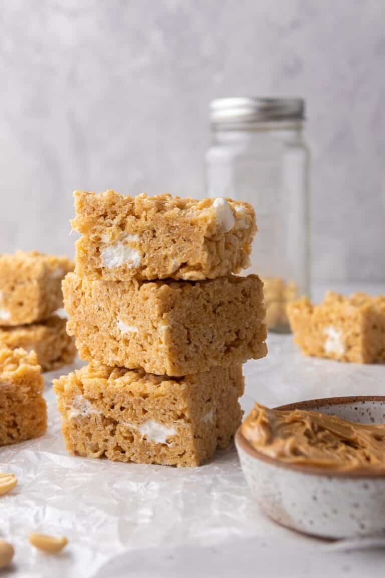 Peanut Butter Rice Krispy Treats with Marshmallows Lifestyle of a Foodie
