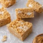 Peanut butter rice krispie treats with marshmallows