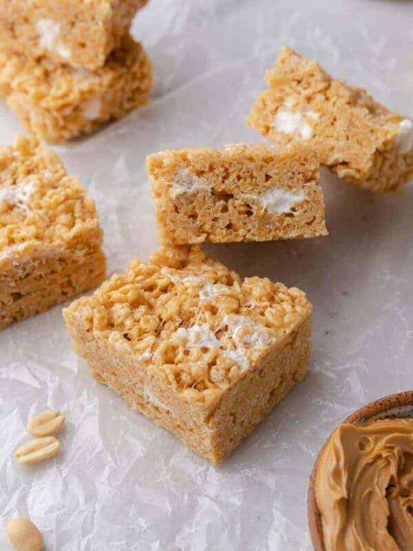 Peanut butter rice krispie treats with marshmallows
