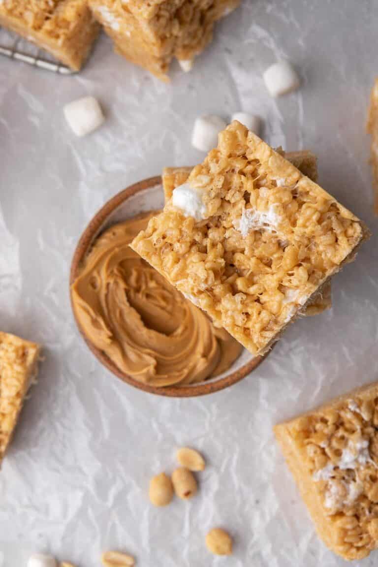 Peanut Butter Rice Krispy Treats with Marshmallows Lifestyle of a Foodie