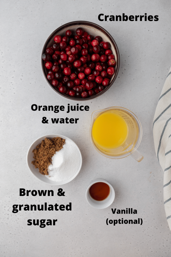 Ingredients for cranberry orange sauce