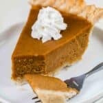 Slice of thick pumpkin pie