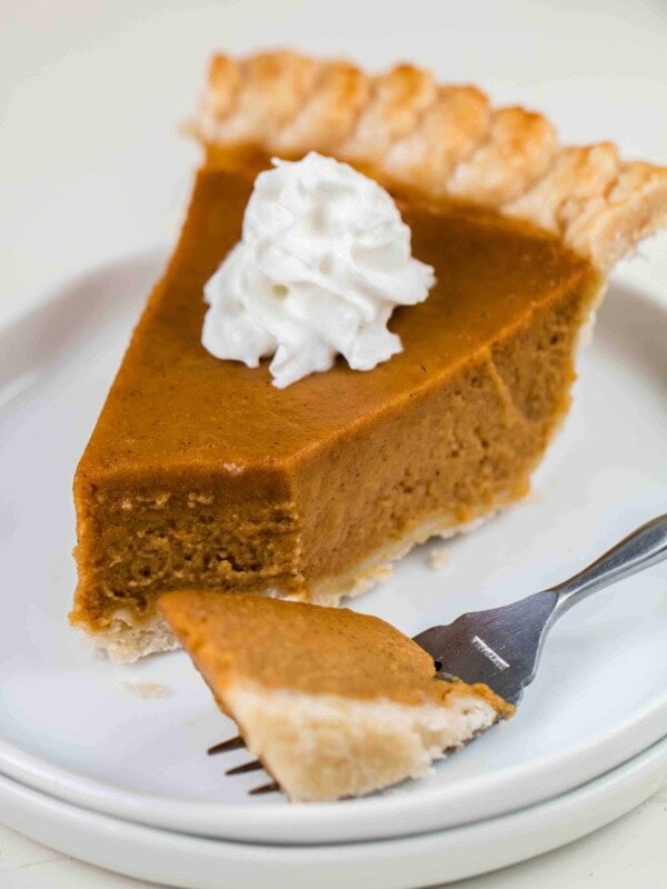 Slice of thick pumpkin pie