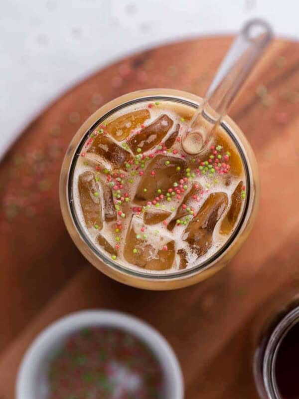 Overhead Starbucks sugar cookie almond milk latte