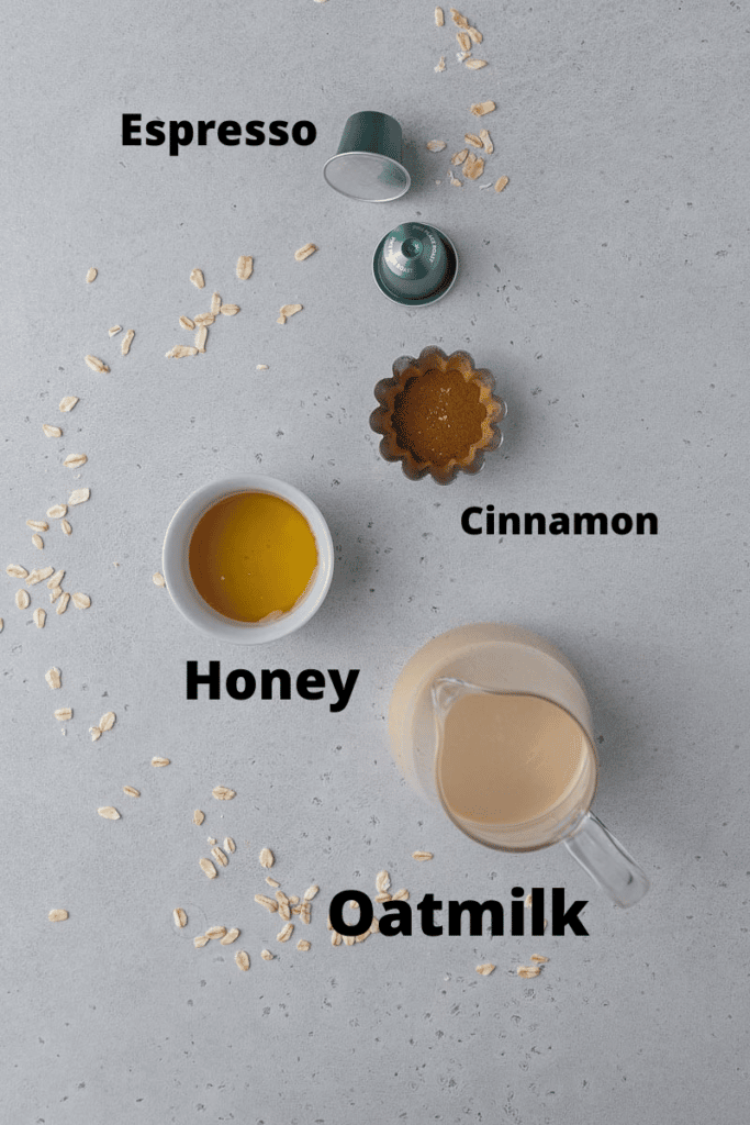 Ingredients for oatmilk latte