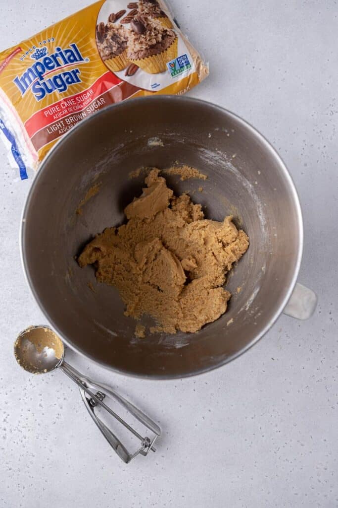 Graham cracker cookie dough in mixing bowl