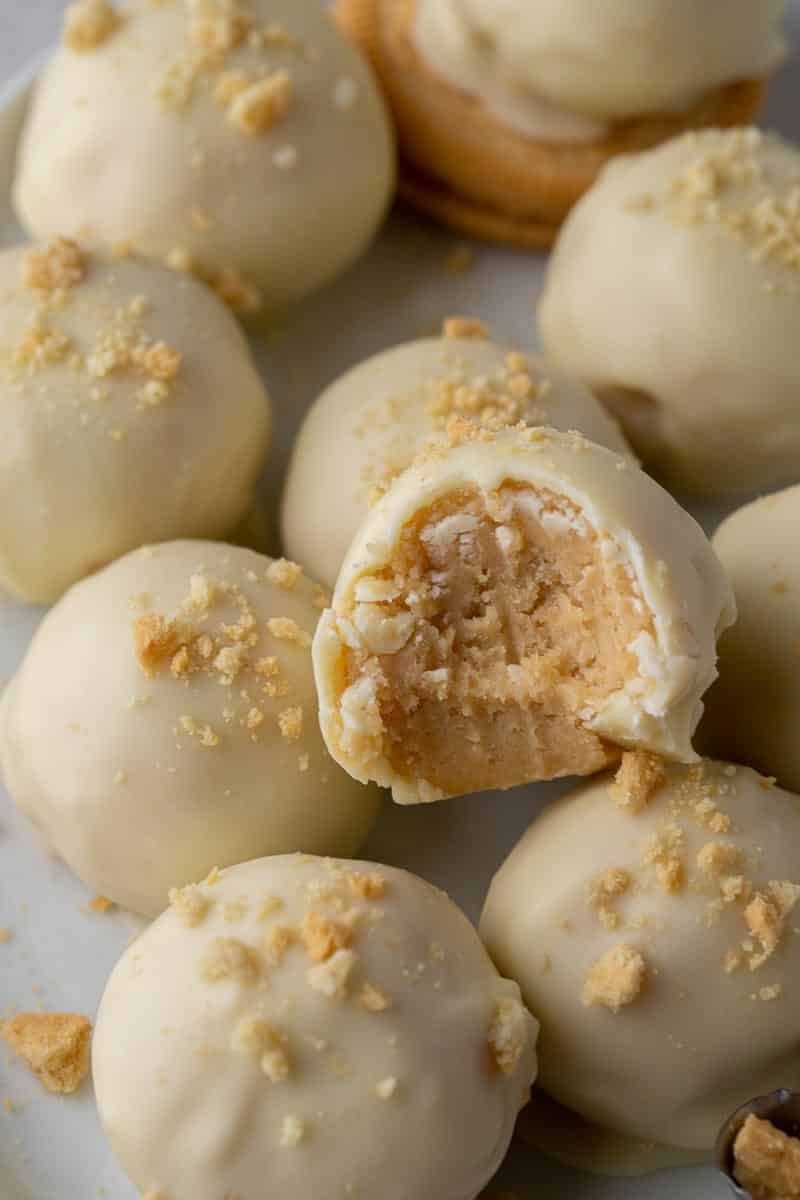 Close up of the white chocolate truffles