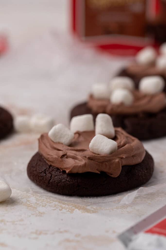 Frozen hot chocolate cookies with marshmallows on top