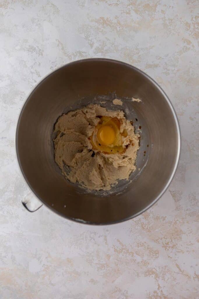 Creamed egg, sugar and butter in mixing bowl