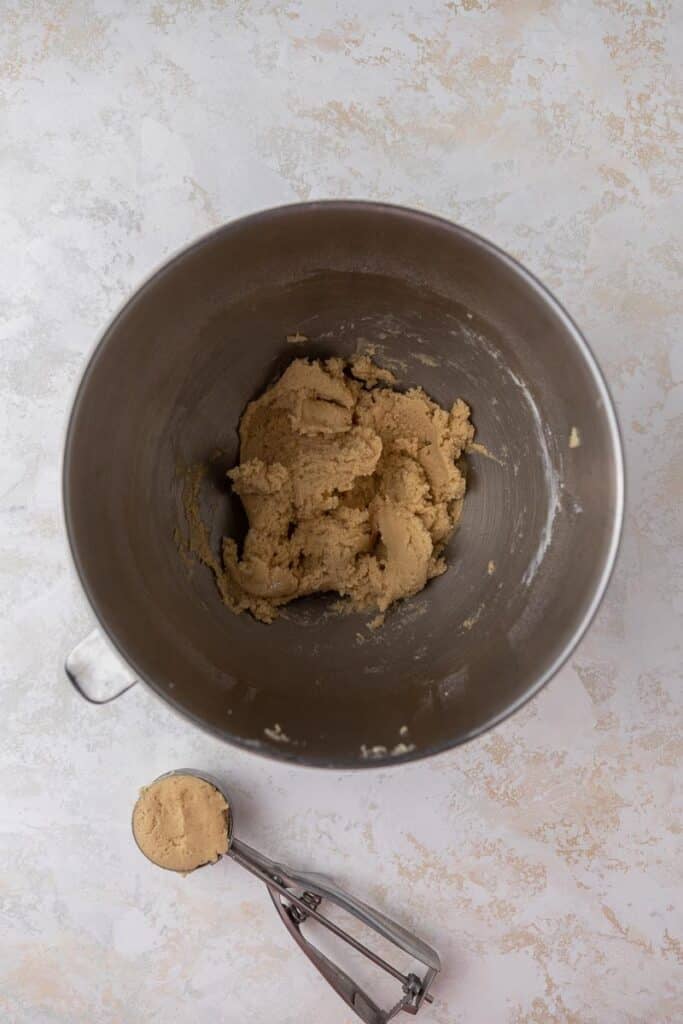 Honey bun cookie dough in mixing bowl