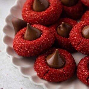 Hershey's red velvet blossoms on a plate