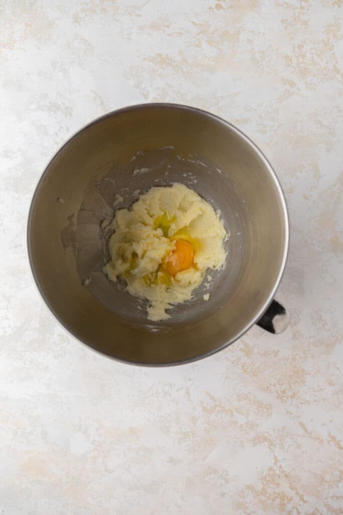 Creamed butter and egg in mixing bowl