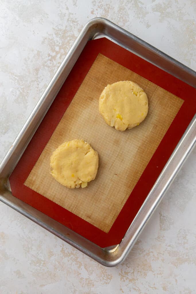 Pineapple cookie dough on baking sheet