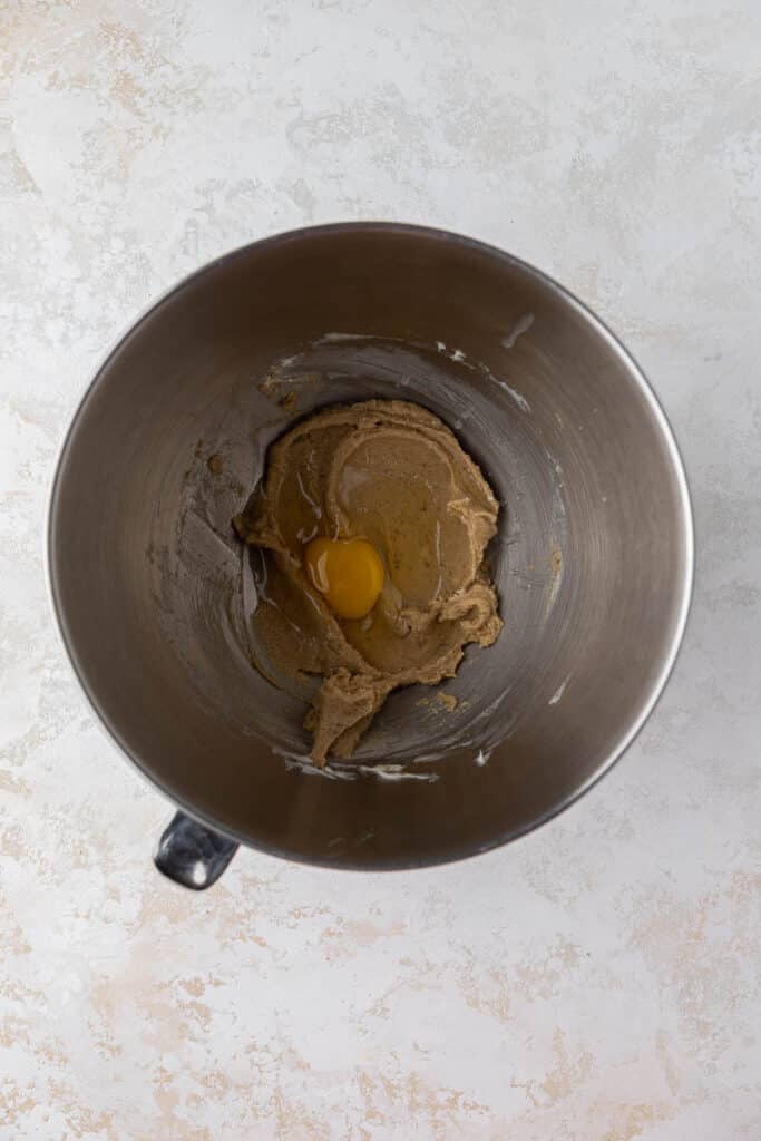Creamed butter and sugars in mixing bowl