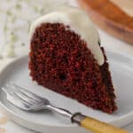 Slice of red velvet bundt cake