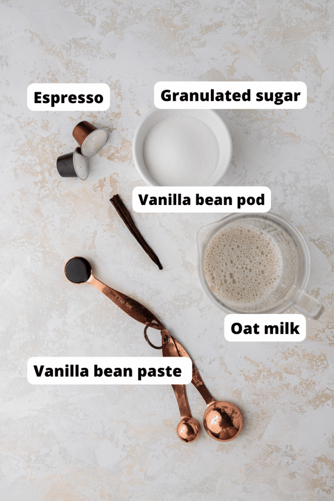 Ingredients for Starbucks toasted vanilla oatmilk espresso