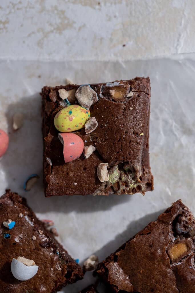 Fudgy Easter mini egg brownies with Robin Eggs