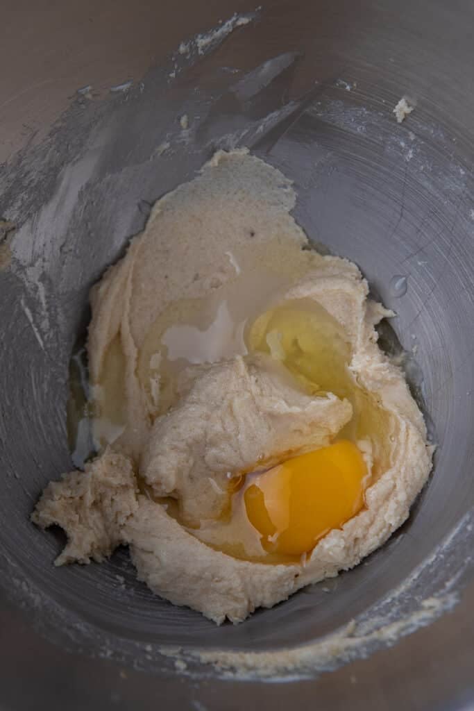Creamed butter and egg in mixing bowl