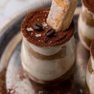 Caramel tiramisu with lady finger decoration