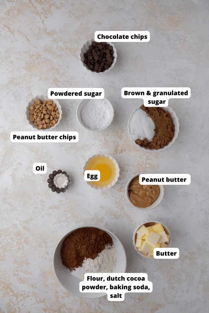 Ingredients for peanut butter brownie cookies