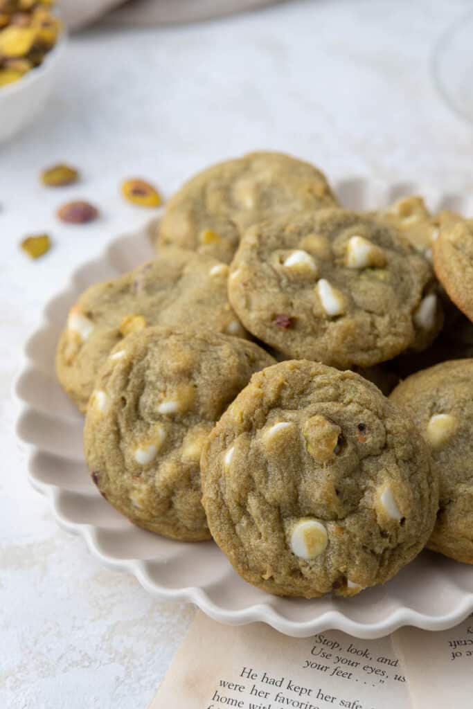 Pistachio pudding cookies with white chocolate chips 