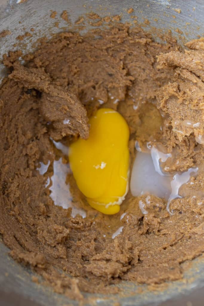 Creamed butter and egg in  mixing bowl