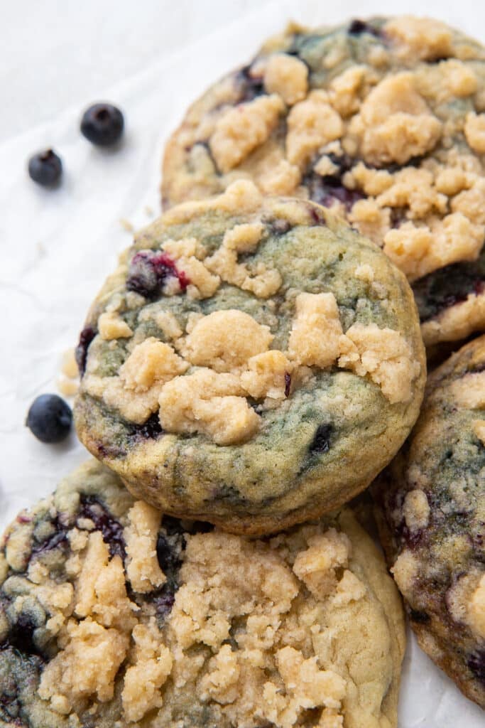Stack of streusel blueberry muffin cookies