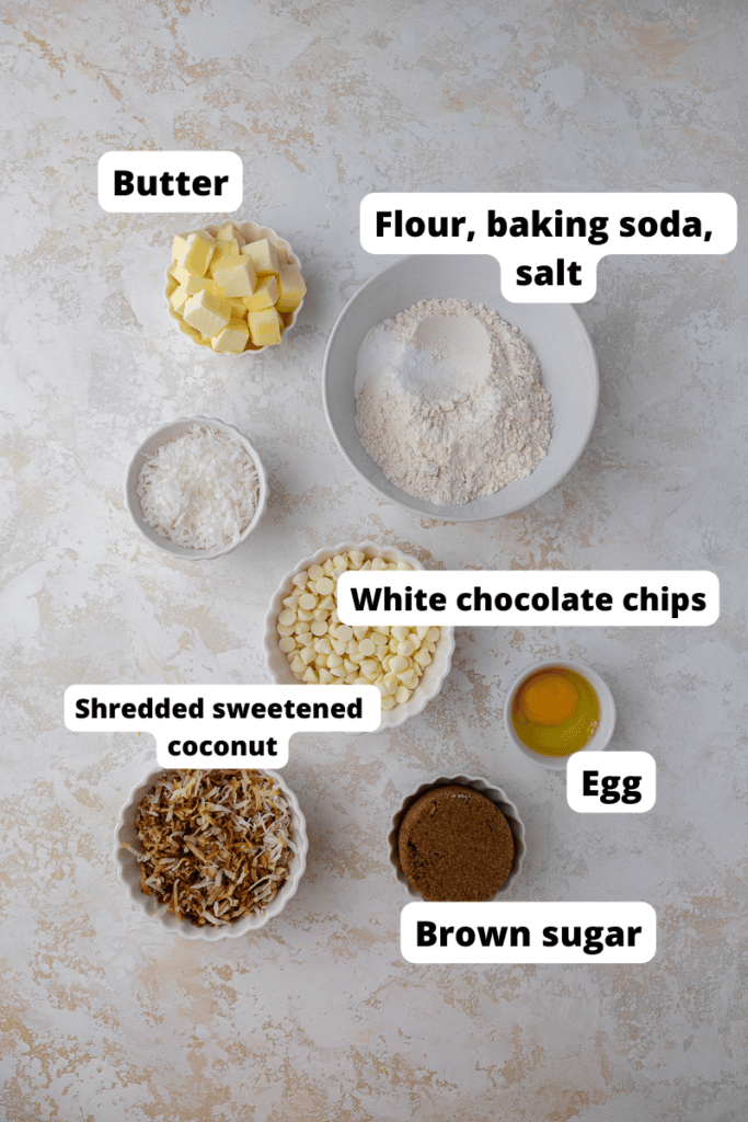 Ingredients for coconut chocolate cookies